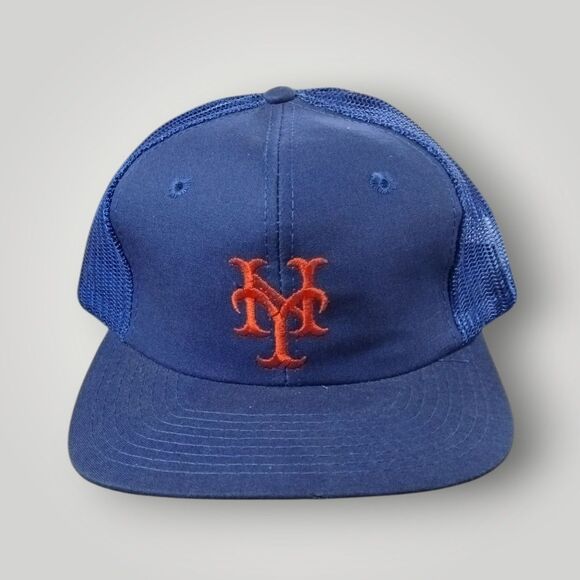 Vintage 90s New York Mets Baseball Snapback Hat Cap MLB Drew Pearson Mesh - Picture 1 of 5